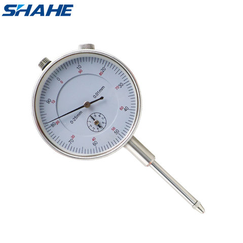 Shahe, 0-25mm 0,01mm Indicador de Dial con zuncho de regreso dial indicador de prueba de precisión de 0,01mm, resolución instrumento herramienta dial gauge ► Foto 1/6