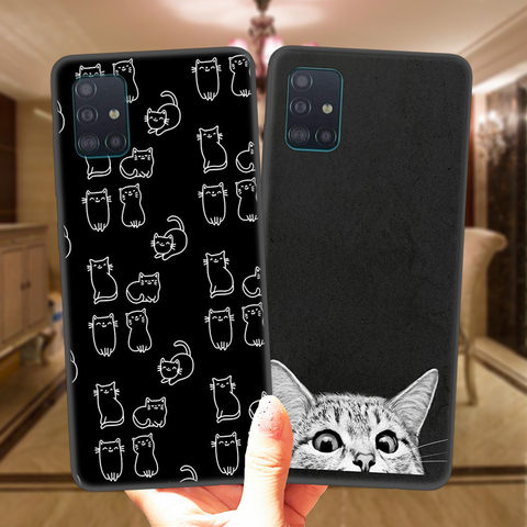 Lindo espacio gatos felices caso de teléfono para Samsung Galaxy A51 A71 A01 A11 A31 A41 A21S A10 A20 A30 A40 A50 A70 A8 funda de silicona ► Foto 1/6