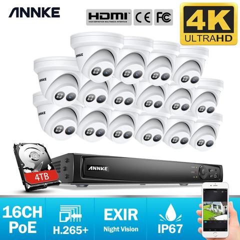 ANNKE-sistema de seguridad de vídeo en red, 16 canales, 4K, Ultra HD, POE, 8MP, H.265, NVR, con 16X 8MP, 30m, EXIR, visión nocturna, cámara IP impermeable ► Foto 1/6