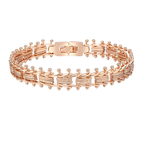 Pulseras geométricas de 3 estilos para mujer, cuentas lisas/talladas, Color oro rosa, cadenas de bolas redondas ► Foto 1/6