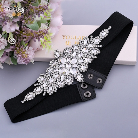 TOPQUEEN S01-E de moda Rhinestone Floral hebilla mujeres cintura elástica cinturón cincha para vestido Formal vestido de noche banda para fiesta ► Foto 1/6