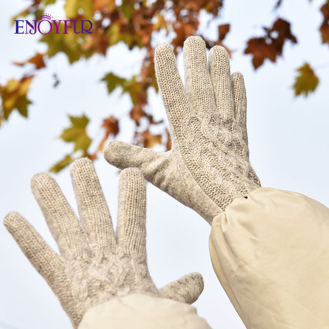 ENJOYFUR-guantes de pantalla táctil de Invierno para mujer, Sexy, de punto, lana a cuadros, gruesos, cálidos, a prueba de viento, para deportes, otoño ► Foto 1/6