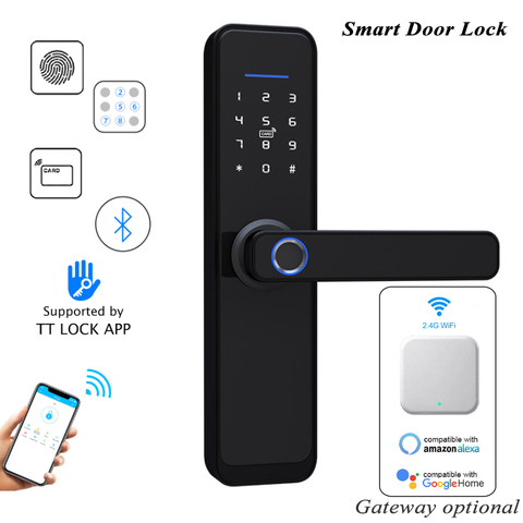 Puerta inteligente cerradura de la huella Digital de bloqueo electrónico Digital Bluetooth Gateway Wifi TTlock remoto de madera puerta Alexa Google ► Foto 1/5