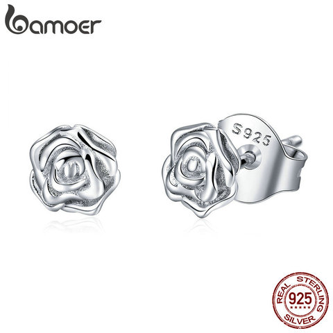 BAMOER Authentic 925 Sterling Silver Romantic Rose Flower Stud Earrings for Women Fashion Sterling Silver Jewelry BSE012 ► Foto 1/6