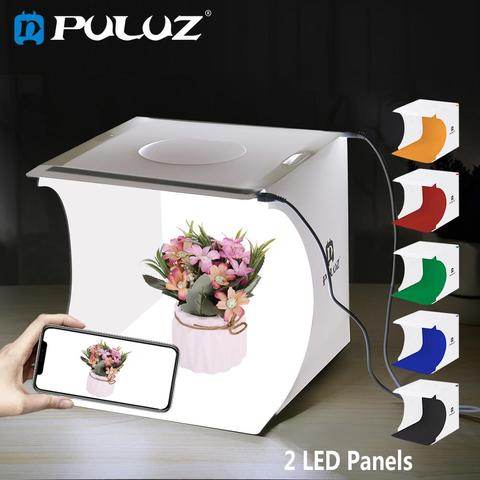 PULUZ-caja de luz de estudio de fotografía en miniatura, con 2 cajas de luz LED, difusor, Softbox, fondos de 6 colores ► Foto 1/6