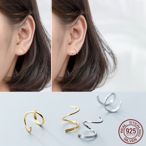 La Monada-pendientes de aro espiral ondulados para mujer, de plata 925, joyería aros para mujer, aretes de aro de diseño de Plata de Ley 925 ► Foto 1/6