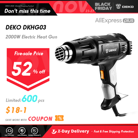 Pistola de calor DEKO DKHG02 220V 2000W casa DIY 3 temperatura ajustable pistola de aire caliente eléctrica avanzada con 4 boquilla de herramienta de poder ► Foto 1/5