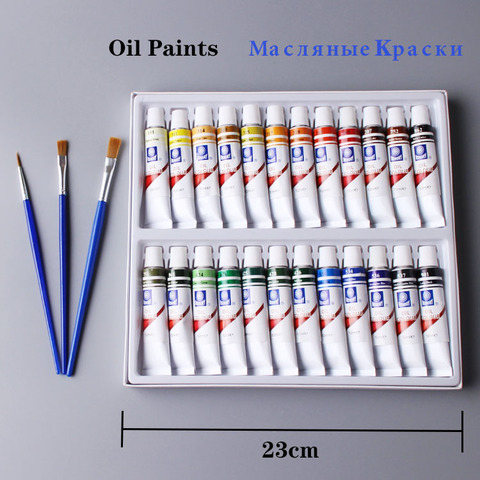 24 Uds tubo profesional pinturas de arte al óleo para artistas lienzo pigmento suministros de arte dibujo 12ML 24 colores gratis para 3 pinceles ► Foto 1/6