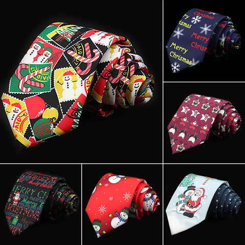 Corbata de algodón y poliéster con estampado navideño para hombre, corbatas de Papá Noel, muñeco de nieve y alce, accesorio de regalo para fiesta y Cena ► Foto 1/6