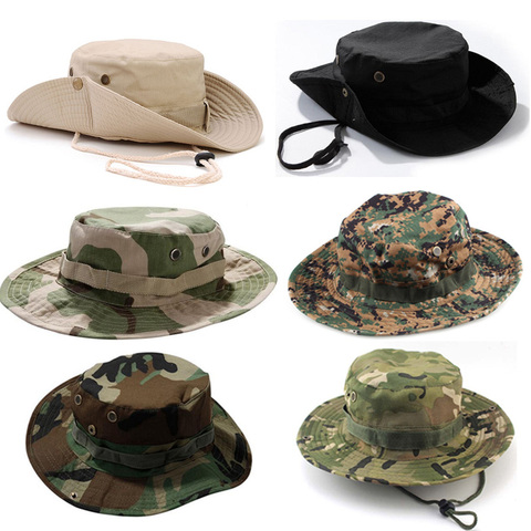 Boonie-Sombrero táctico de caza para hombre, gorra de pescador de Camuflaje militar, impermeable, pesca al aire libre, acampada, sombreros de pescador con cuerda ► Foto 1/6