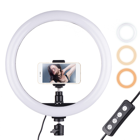 Lámpara de luz de anillo para selfies 30cm/12 pulgadas LED para fotografía exterior 2700-5500K regulable con soporte para teléfono para maquillaje y Video Estudio de luz en vivo ► Foto 1/6