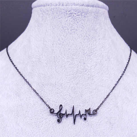 Collar de acero inoxidable con notas musicales para mujer, collares y colgantes de Color negro, joyería, gargantilla, 2022 ► Foto 1/6