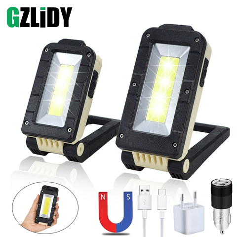 Luz de trabajo multifuncional COB recargable por USB, linterna LED ajustable de 180 grados, diseño magnético inferior portátil, luz de acampada ► Foto 1/6