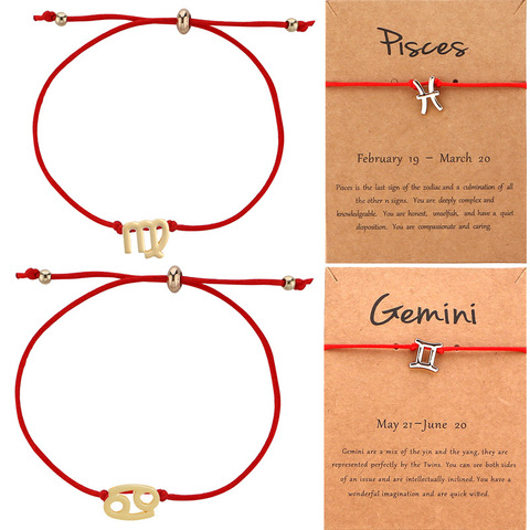 QIAMNI-pulsera con signos del zodiaco, 12 estrellas, bola roja, Leo Libra, Aries, constelación, horóscopo, astrología, Galaxia, regalo de cumpleaños ► Foto 1/6