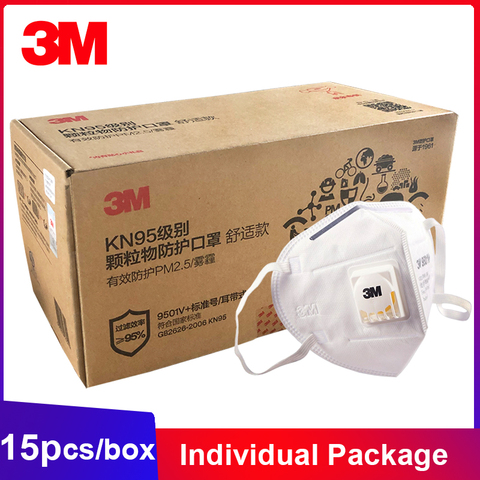 3M FFP2 máscara KN95 9501V + válvula Individual embalado Earband filtro Mascarillas de máscaras para el rostro boca polvo respirador ► Foto 1/6