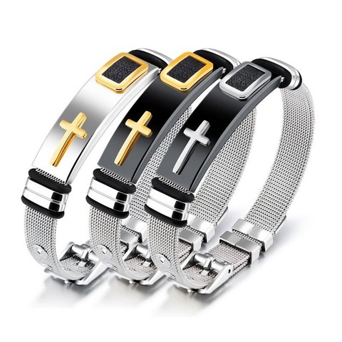 Pulsera de correa de acero inoxidable ajustable para hombre y mujer, banda de reloj estilo Punk, banda de red cristiana Cruz para rezar para hombre ► Foto 1/6