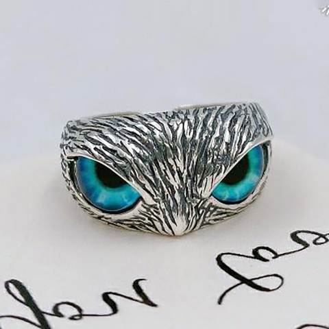 Anillo de búho de ojo de demonio de Plata de Ley 925 auténtica para mujer, chica y amantes, Animal Retro, anillo ajustable abierto, joyería llamativa, regalo ► Foto 1/6