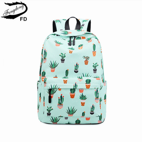 Fengdong-mochila escolar para chica adolescente, morral para ordenador portátil con estampado de cactus, escolar, 15,6 ► Foto 1/6