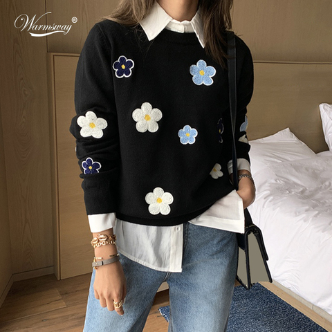 Suéter coreano con bordado para mujer, suéter de alta calidad con cuello redondo, Tops de punto para otoño e invierno, C-089 ► Foto 1/6