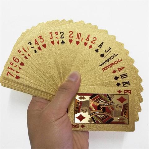Cartas de juego de oro de 24K, juego de póker de plástico, pack de cartas mágicas de aluminio, impermeable, regalo de colección, tablero de juegos de azar ► Foto 1/6