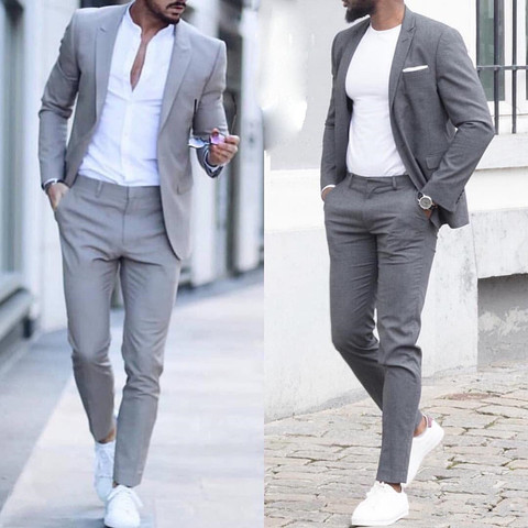 Trajes de boda para hombre, trajes de negocios informales, esmoquin ajustado con solapa máxima, traje Masculino (chaqueta + Pantalones) ► Foto 1/6