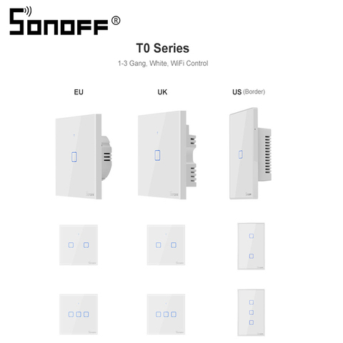 Nuevo TX SONOFF T0 EU/UK/US 1/2/3 interruptor de luz de pared inteligente Wifi panel inalámbrico remoto táctil/Ewelink/Control de voz Google Home ► Foto 1/6