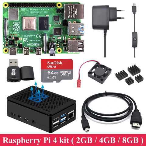 Raspberry Pi 4 2GB 4GB RAM con caja ABS fuente de alimentación de aluminio disipador de calor Micro HDMI Cable para Raspberry Pi 4 Modelo B Pi 4B Pi4 ► Foto 1/6
