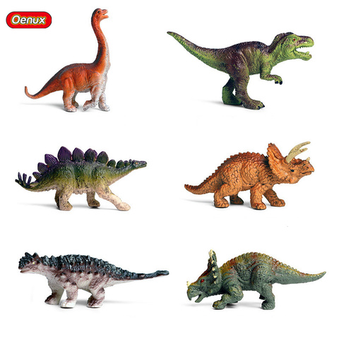 Oenux-figuras de acción de dinosaurio en PVC para niños, 6 uds., Mini dinosaurio Jurassic Stegosaurus Saichania sólido, modelo de animales del mundo, colección de figuras de acción ► Foto 1/6
