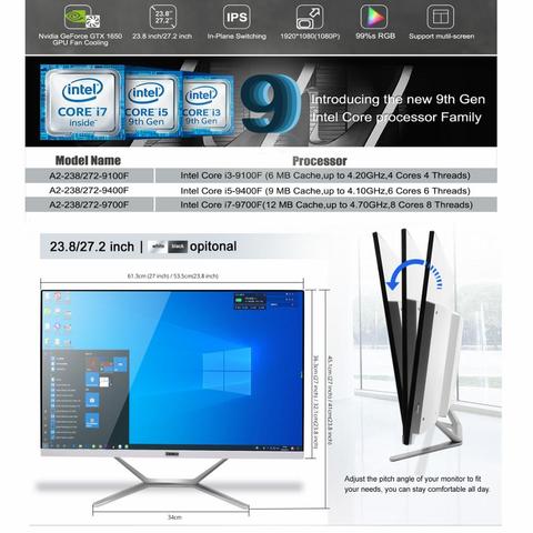 Ordenador de escritorio todo en uno para videojuegos, ordenador blanco de 27 pulgadas, Intel Core i7 8 9700F i5 i3 DDR4 con NVIDIA GTX1050TI 4G ► Foto 1/6