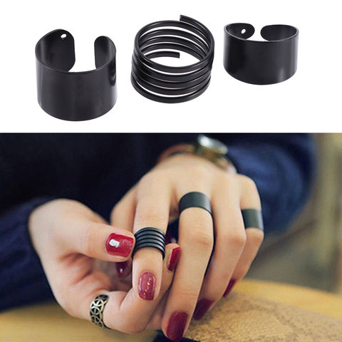 Anillos Punk de moda para mujer, 3 uds., Anel, negro, liso, por encima de los nudillos, banda de anillo Midi ► Foto 1/6