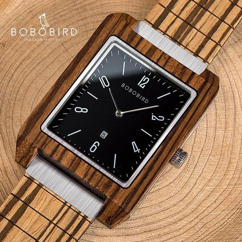 BOBO BIRD-reloj de pulsera de madera de bambú para hombre, cronógrafo de cuarzo hecho a mano con indicador de fecha, con caja ► Foto 1/6