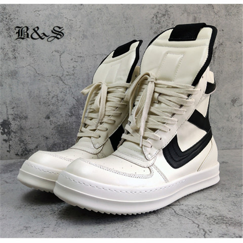 Botas para hombre de cuero genuino estilo Hip Hop rock, zapatos planos con cordones, color negro ► Foto 1/6