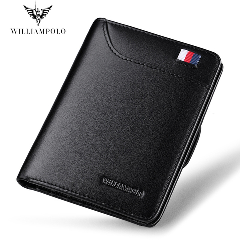 Williams-cartera de cuero para hombre, tarjetero delgado de cuero genuino plegable, mini cartera con compartimento para varias tarjetas, PL292 ► Foto 1/6