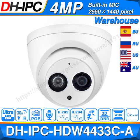 Dahua IPC-HDW4433C-A 4MP HD POE red IR Mini domo cámara IP Starlight micrófono incorporado CÁMARA DE CCTV reemplazar IPC-HDW4431C-A ► Foto 1/5