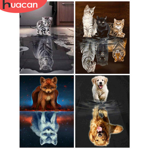 HUACAN gato pintado diamante Animal 5D diamantes de mosaico DIY bordados Tigre completa/cuadrado/Ronda decoración cuadro para el hogar de diamantes de imitación ► Foto 1/6