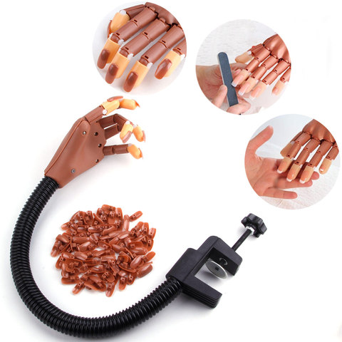 Mano falsa de 1 práctica + 100 Uds. Soporte Tip de uñas Flexible, modelo ajustable DIY para manicura, herramienta de mano, suministro de entrenamiento móvil ► Foto 1/6