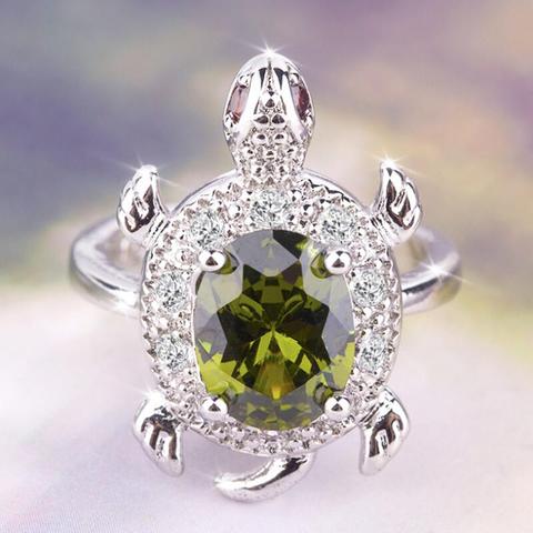 Hembra encantadora lindo Oliva tortuga verde anillo de cristal de piedra de Zircon tortuga Animal anillos para las mujeres de regalo de joyería de la boda ► Foto 1/4