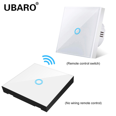 Interruptor de Control inalámbrico UBARO EU/UK RF433, Panel de cristal, lámpara de hogar inteligente, luz con Control remoto, interruptores táctiles 100-240V, 1 banda ► Foto 1/6