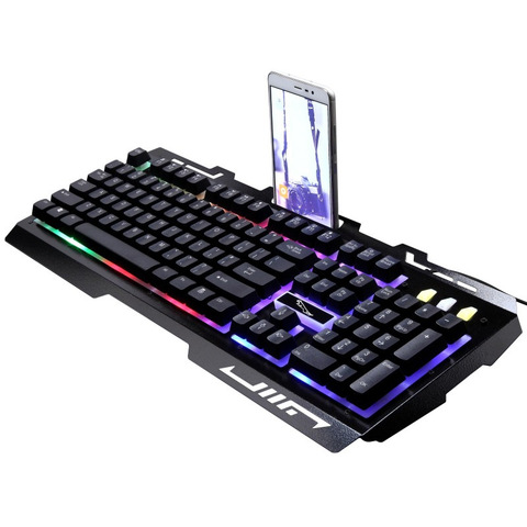 Zhuiguanbao-teclado G700 con cable para ordenador portátil, Accesorio luminoso de Metal con sensación mecánica, soporte para teléfono móvil, teclado para videojuegos ► Foto 1/5