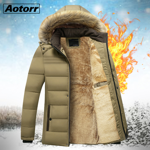 Parka con capucha para hombre, abrigos de piel gruesos y desmontables, chaqueta para nieve, prendas de vestir exteriores, forro de lana, abrigo para padre ► Foto 1/6