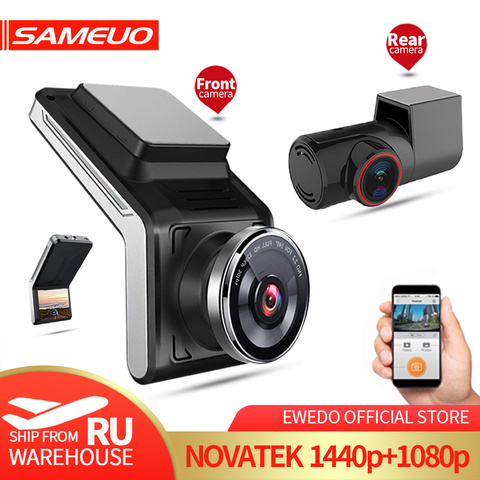 Sameuo-Cámara de salpicadero con WIFI para coche, lente de cámara frontal y trasera de 1080p, 2k, dvr, Visión Nocturna Automática, 24H ► Foto 1/6