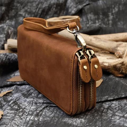 Cartera Vintage de cuero para hombre y mujer, bolso largo, billetera con cierre, larga, plegable, para tarjetas de crédito ► Foto 1/6