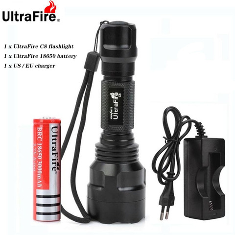 UltraFire-linterna LED XML-T6, linterna táctica, 1/5 modos, resistente al agua, batería 18650 ► Foto 1/6