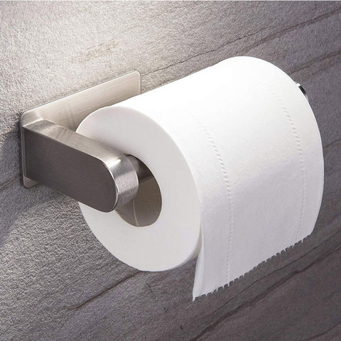 Portarrollos de papel higiénico de pared de acero inoxidable, soporte de papel higiénico autoadhesivo de color negro y plateado para baño, toallero de pared ► Foto 1/6