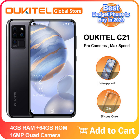 Oukitel-teléfono inteligente C21, teléfono móvil 4G con pantalla FHD de 6,4 pulgadas, 4GB RAM, 64GB rom, Android 10,0, procesador Helio P60, Octa Core, batería de 1080x2310, batería de 4000mAh, cámara Quad de 16,0mp ► Foto 1/6