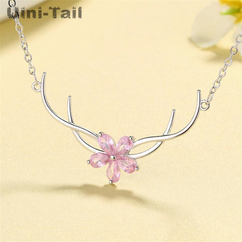 Uini-tail, nuevo producto, collar de alce de Sakura de Plata de Ley 925, tendencia de moda, collar con cuernos de temperamento, regalo de Navidad ► Foto 1/5