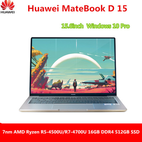 2022 HUAWEI MateBook D 15 portátil nuevo 7nm AMD Ryzen R5-4500U/R7-4700U 16GB DDR4 512GB SSD 15,6 inch huella dactilar ID Notebook ► Foto 1/6