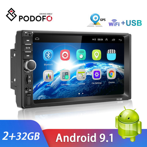 Podofo-Radio Multimedia con GPS para coche, Radio con reproductor, Android, 2 Din, 7 pulgadas, pantalla táctil, Bluetooth, FM, WIFI, Mirror Link, estéreo ► Foto 1/6