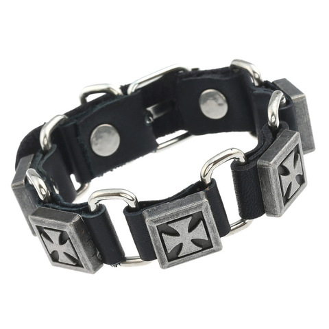 Pulsera de cuero cruzado para hombre, brazaletes de hierro templarios, brazalete de moda para hombre, joyería Punk ► Foto 1/6