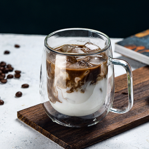 Taza de café de vidrio de doble capa, vaso de vidrio Espresso de alta borosilicato con mano, vaso de leche caliente, cristalería, Vasos ► Foto 1/6